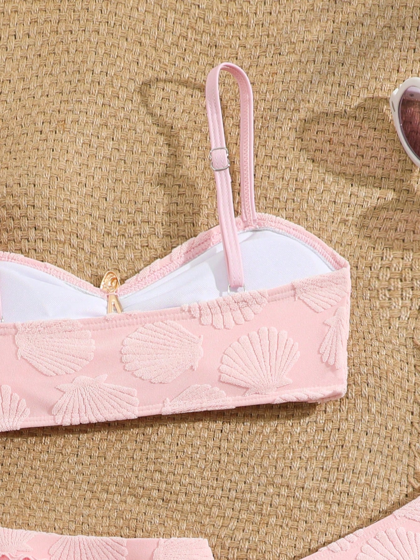 Pink Summer Cute Beach Holiday Tween Girl Elegant Bikini Set With Starfish Decor,Ruffle Beach Dress 3-Piece Children's Swimwear For Teenagers,Vacation