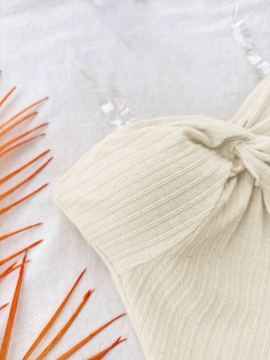 Tween girls apricot two-piece set featuring a spaghetti strap tank top and skirt with ruched lettuce trim.