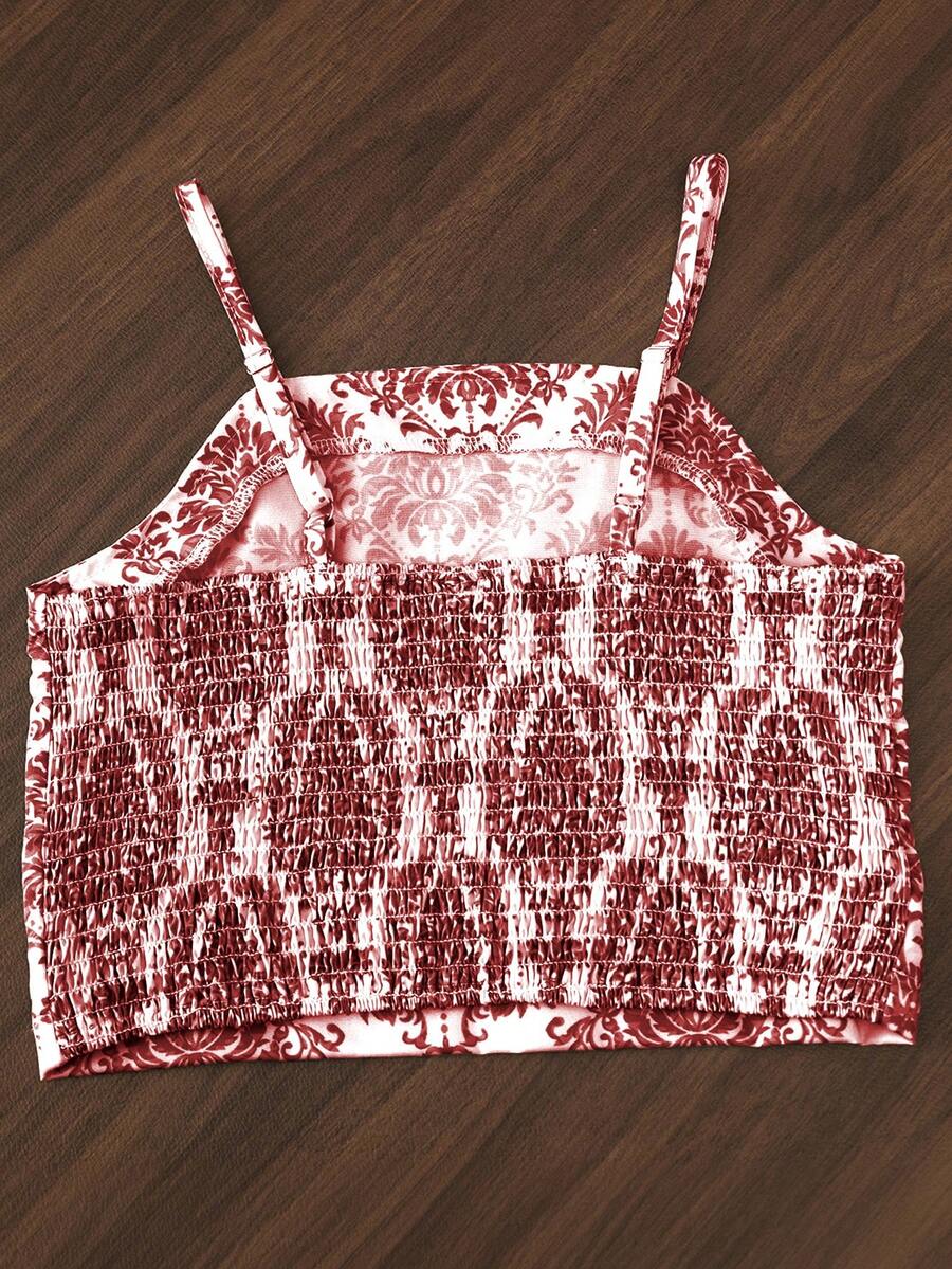Tween girls casual 2-piece set featuring an apricot woven camisole crop top with back shirring and matching high-waisted loose long pants.