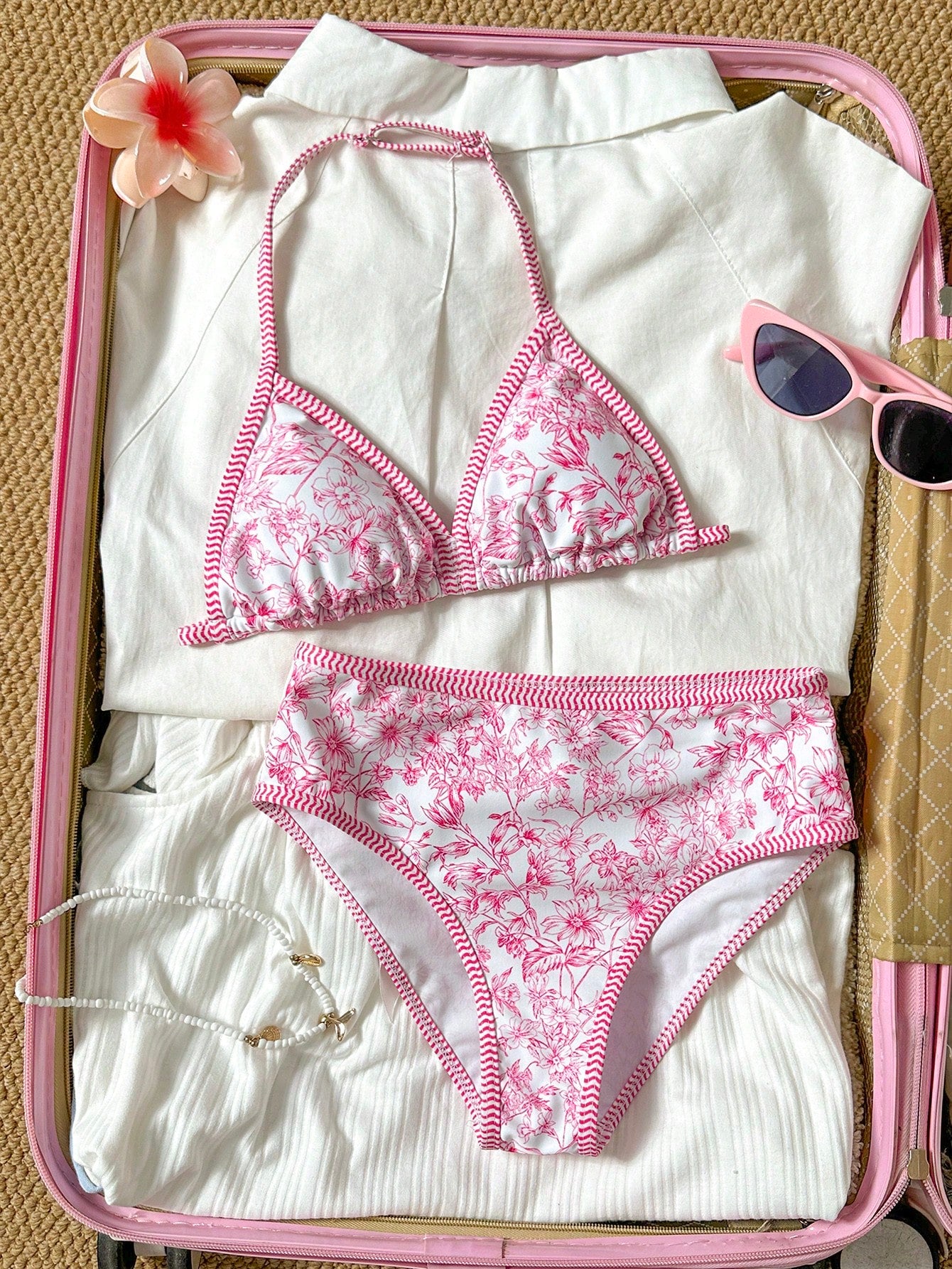 Tween Girl Tankini Swimwear Set, Pink Floral Print, Summer Beach Vacation