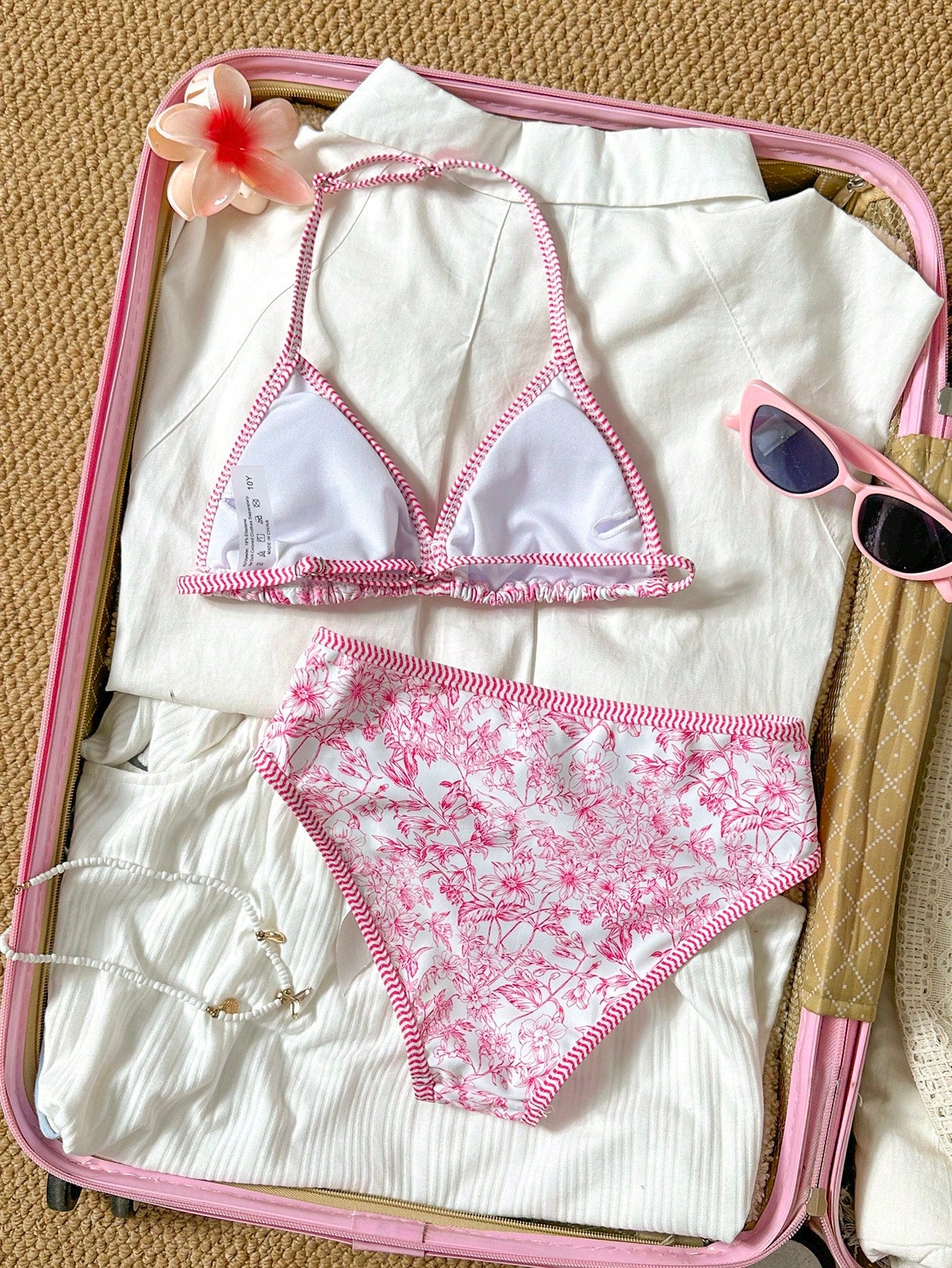 Tween Girl Tankini Swimwear Set, Pink Floral Print, Summer Beach Vacation