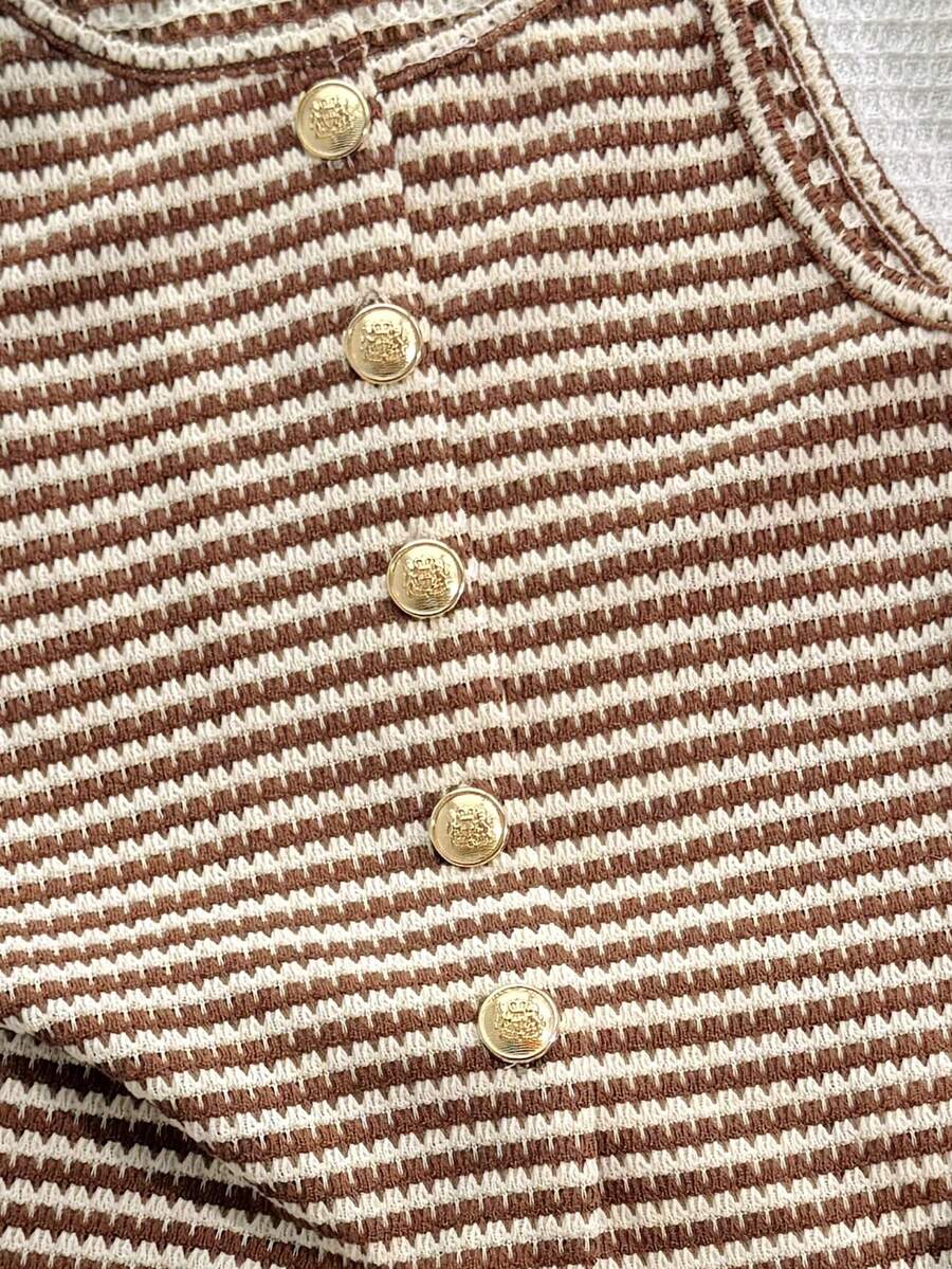 Tween girls apricot striped knit camisole top with button front paired with matching casual elastic waist shorts