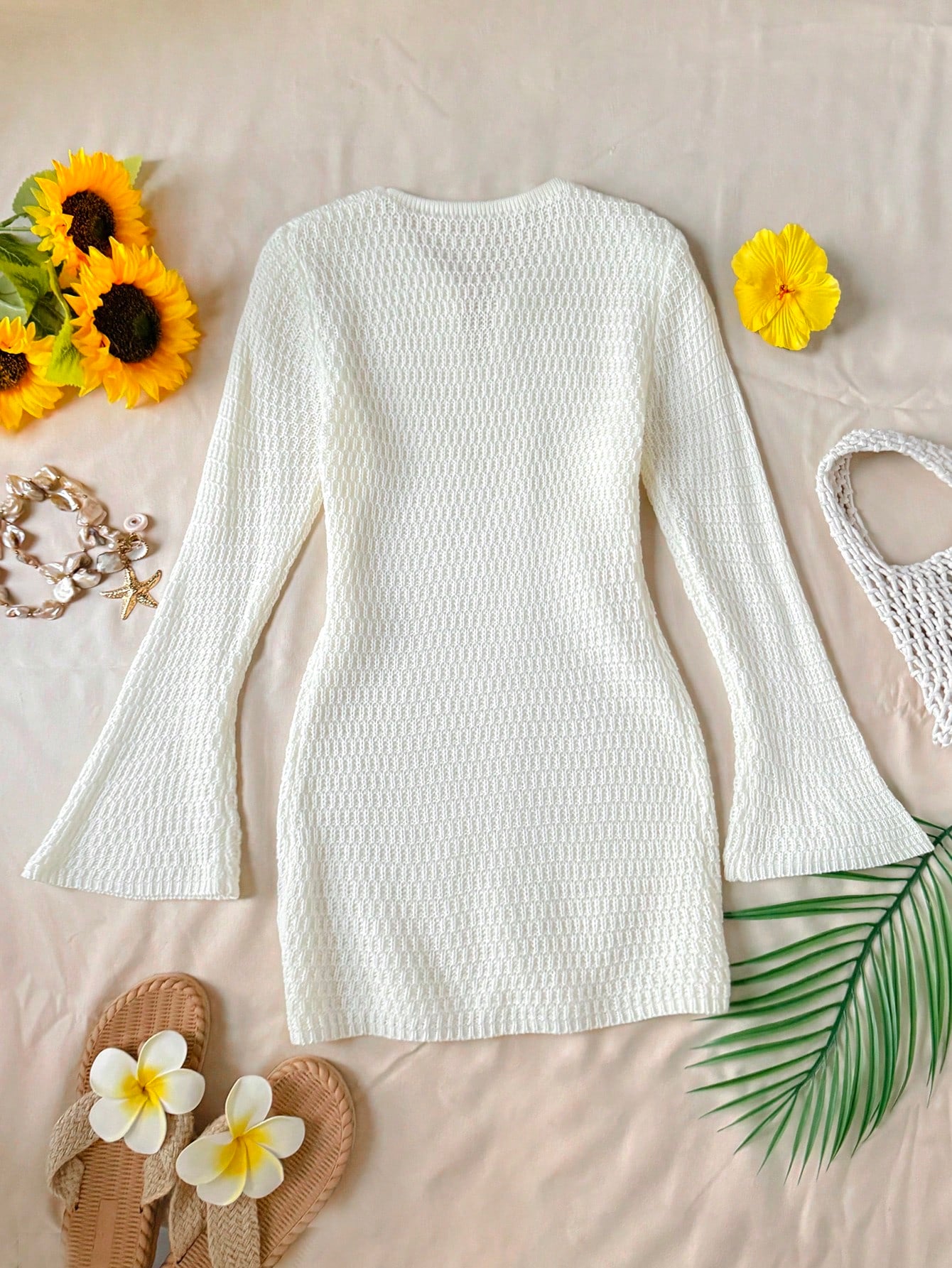 Tween girls semi-sheer white cover-up dress with V-neckline, long sleeves, contrast lace details, and zipper accent for beachwear layering.