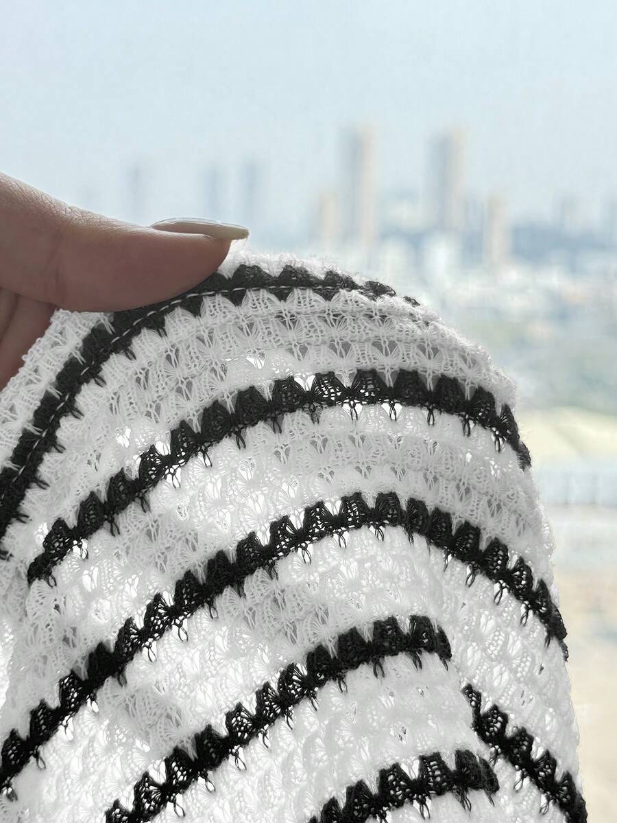 Black striped rib-knit halter tank top with lettuce trim and matching casual shorts for tween girls.
