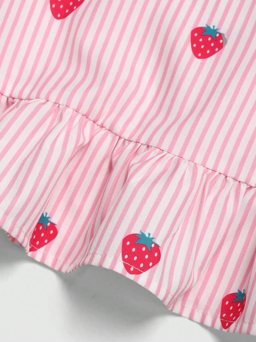 Tween girls casual apricot striped sleeveless top with round neck and ruffle hem paired with matching straight leg pants.