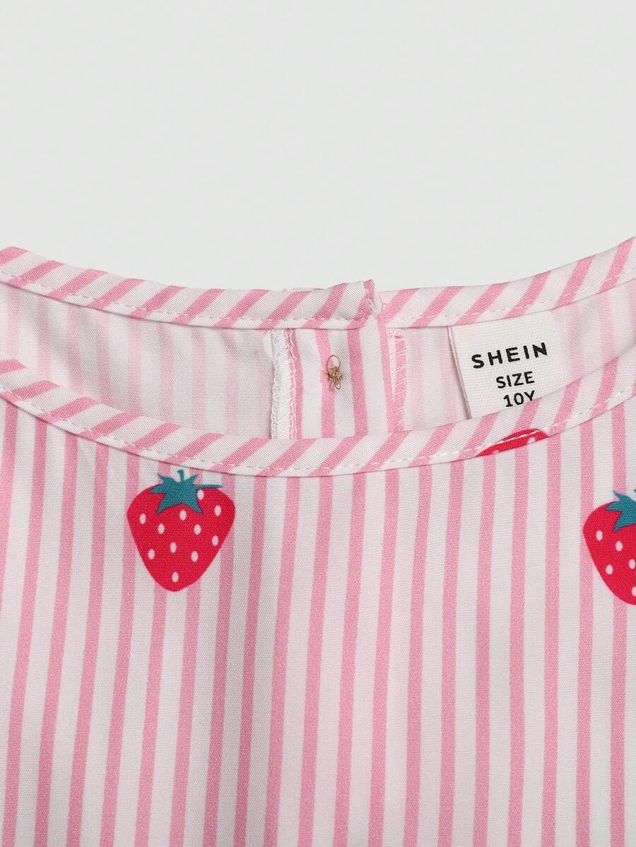 Tween girls casual apricot striped sleeveless top with round neck and ruffle hem paired with matching straight leg pants.
