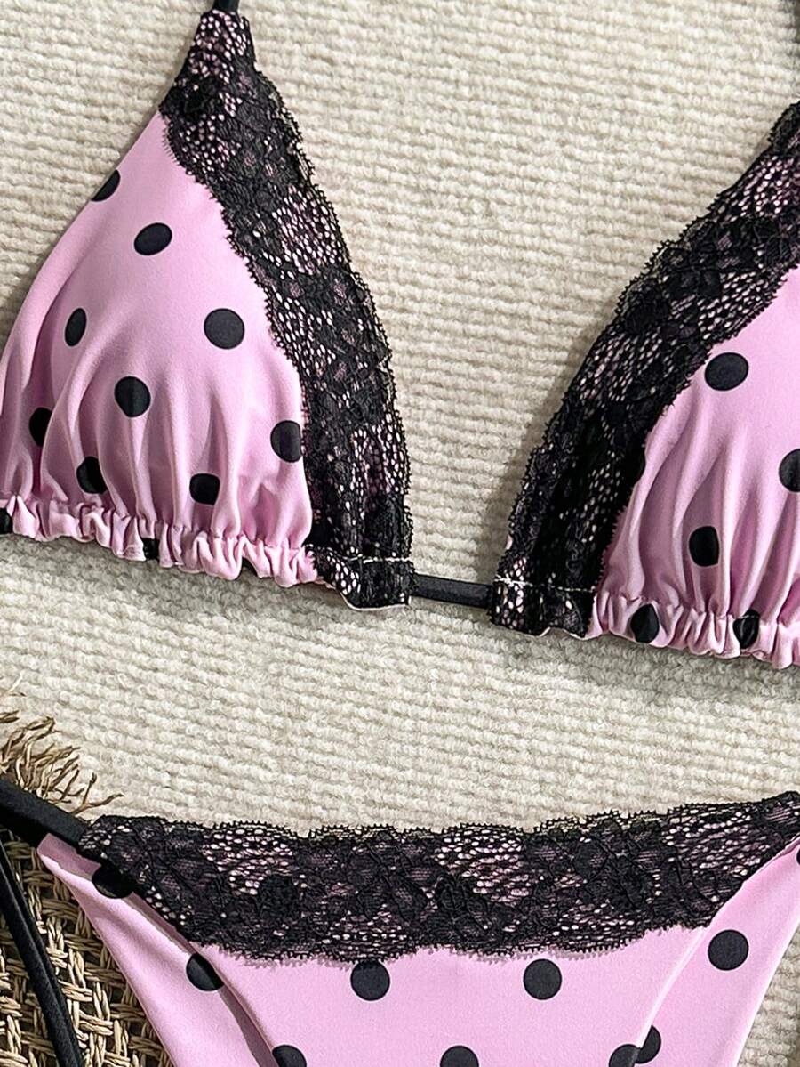 Women's 2-piece high-waist bikini swimsuit set featuring triangle cups and tie-side bottoms