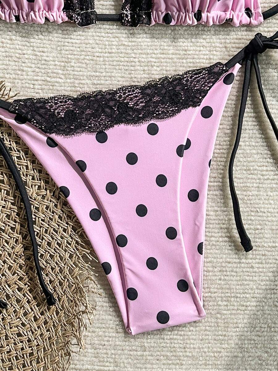 Women's 2-piece high-waist bikini swimsuit set featuring triangle cups and tie-side bottoms