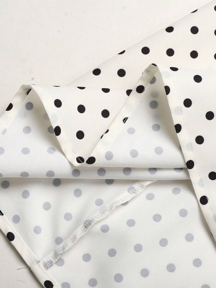 Tween girls apricot polka dot long cami dress with shoulder straps, high waist, and flared A-line skirt.