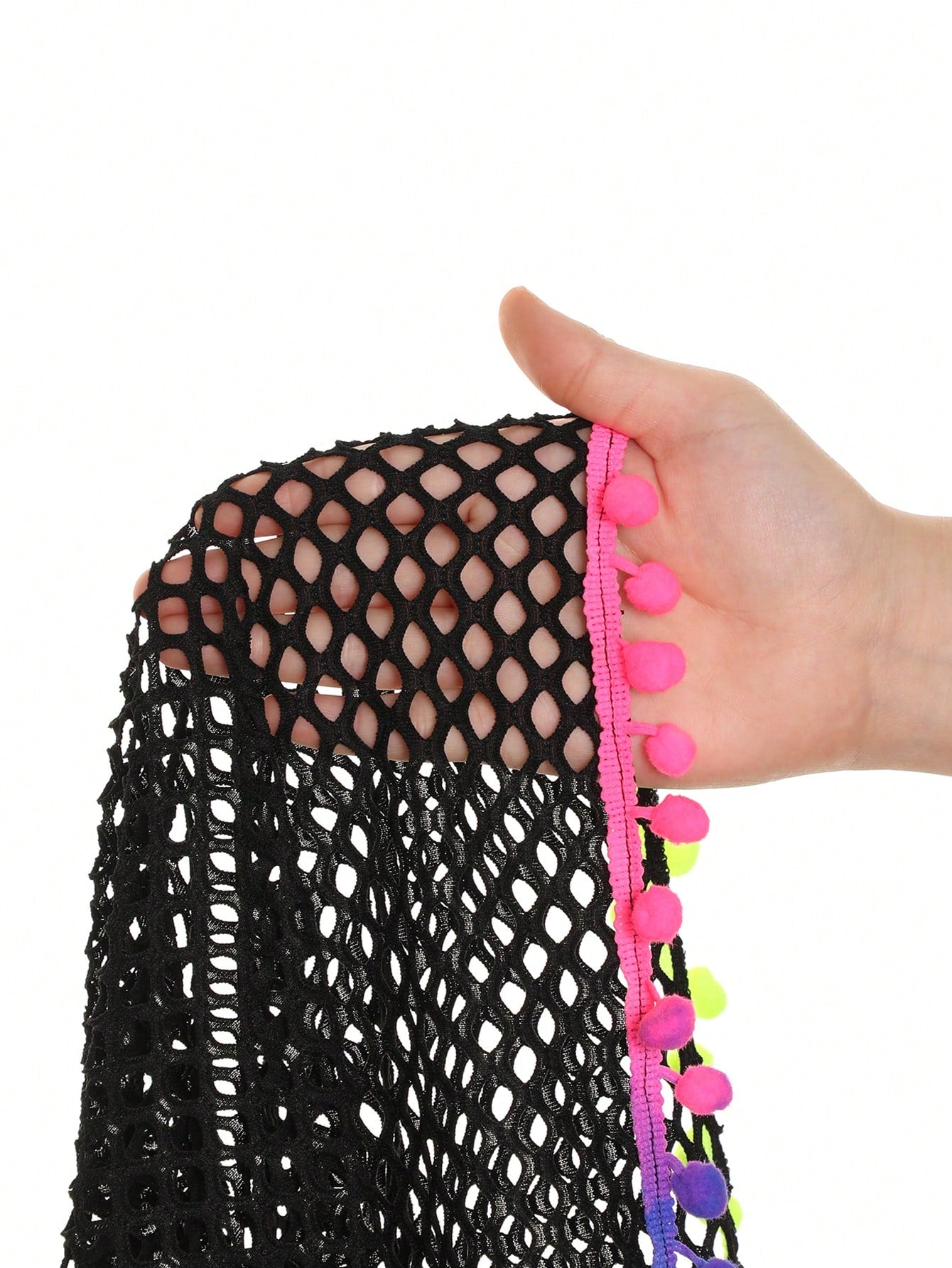 Tween Girl Fishnet Pom-Pom Decor Cover Up Summer Holiday