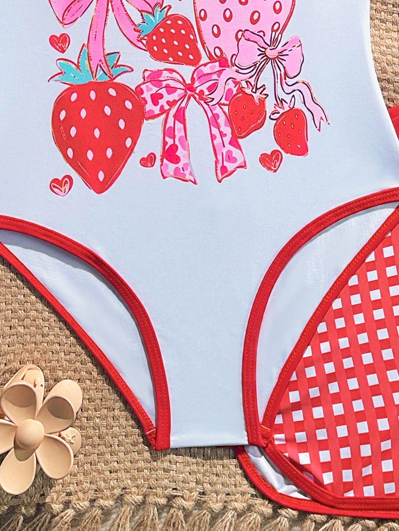 Girls 2-piece swimwear set featuring a butterfly print halter swimsuit top with contrast piping and separate mid-waist shorts; sleeveless, high-stretch, wireless design for beach and vacation wear.