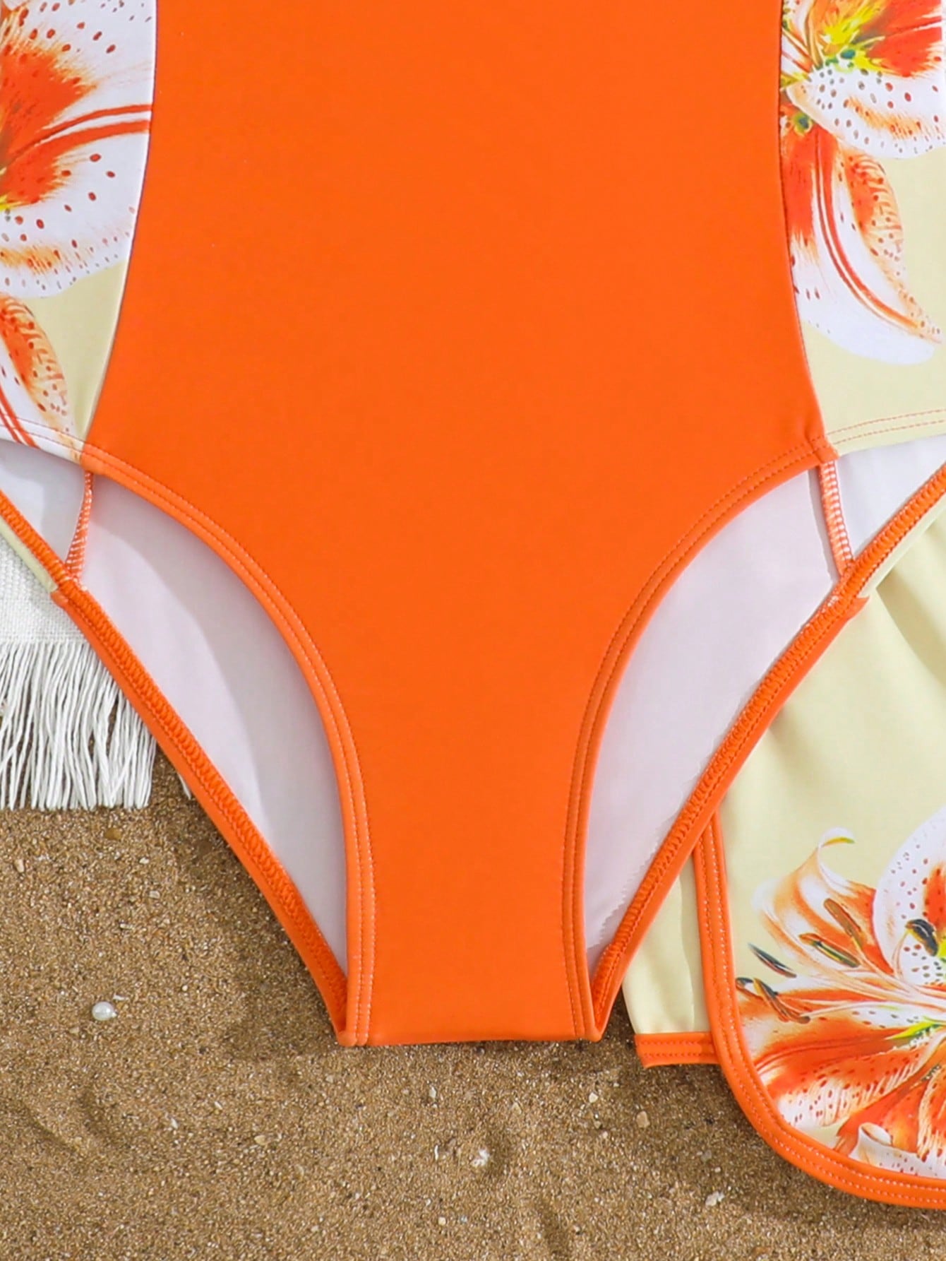 Tween Girls Cute Casual Lily Print One-Piece Swimsuit With Shorts, Suitable For Swimming, Summer Vacation, Beach, Pool