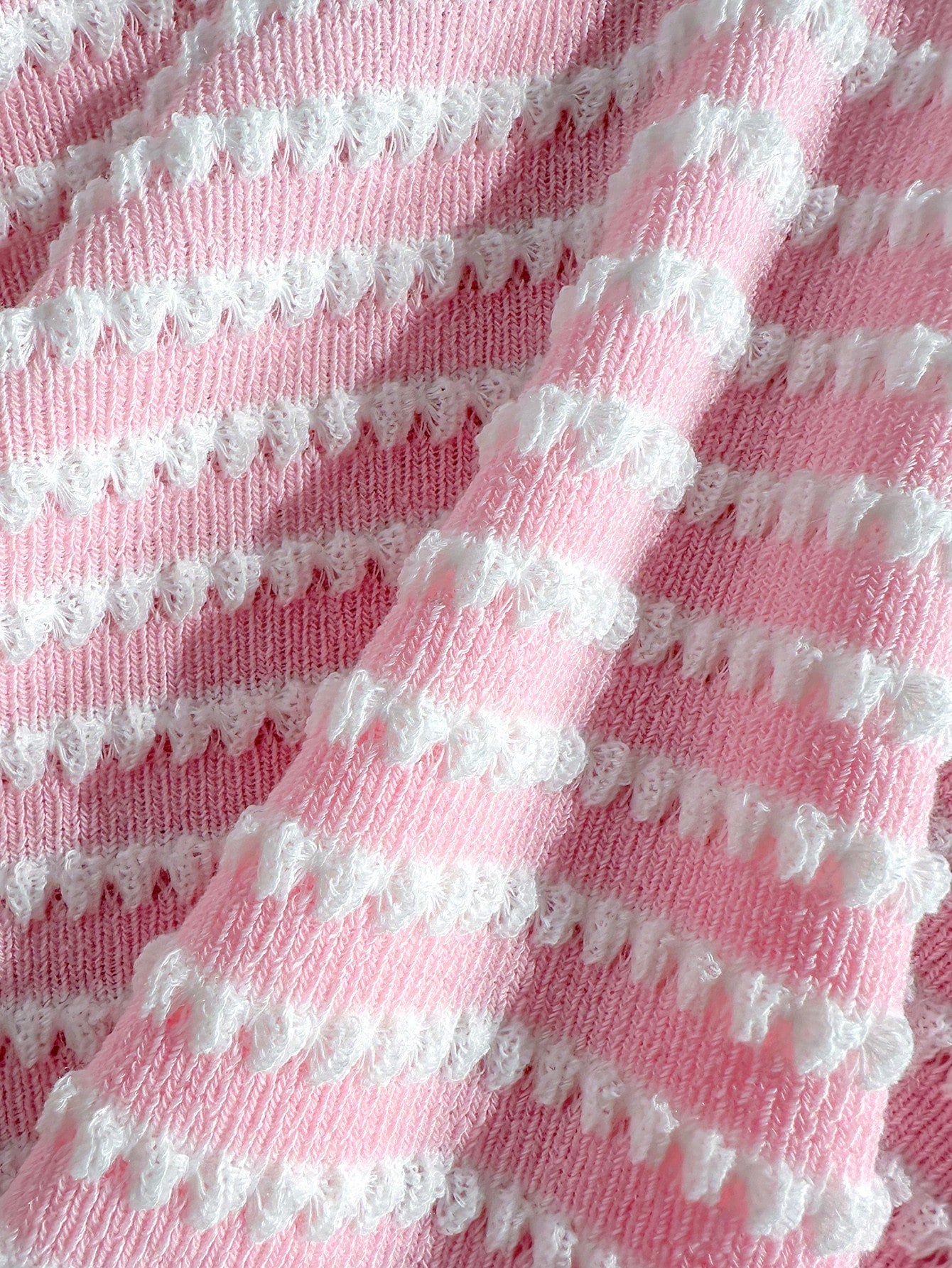 Tween Girls Knit Striped Textured Pink Halter Neck Swimwear Set