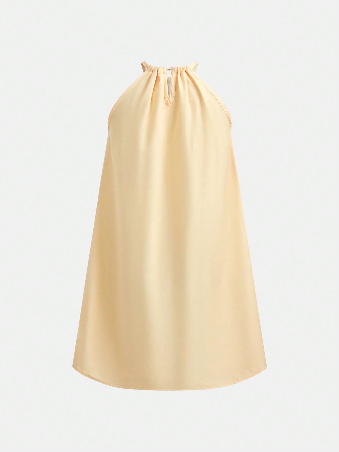 Tween girls floral print dress with halter neckline, sleeveless cold shoulder design, A-line shape, and vacation style.