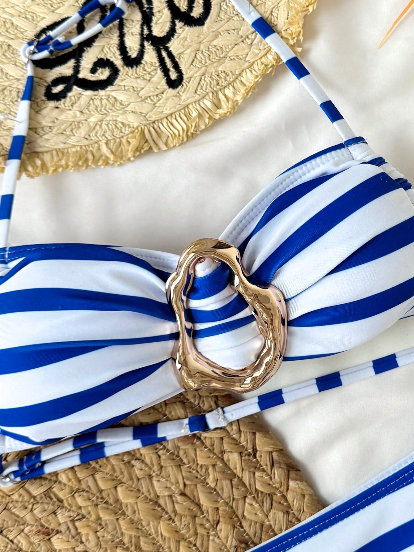 Tween Girls Bikini Sets (Large) Swimsuit Set, Blue And White Striped, Fashionable Casual Elegant Sophisticated For Summer, Beach, Swimming, Vacation, Tween Girl