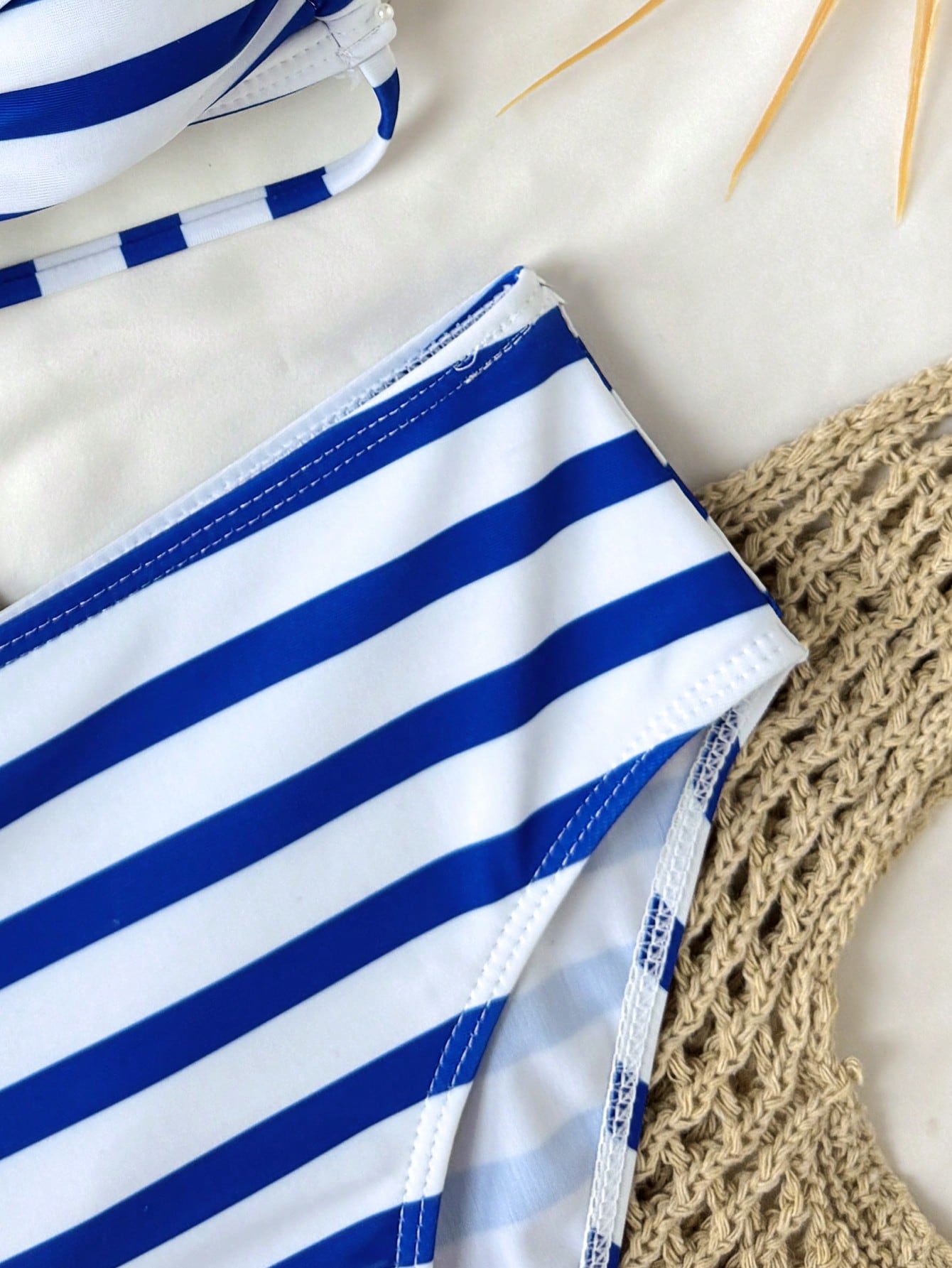 Tween Girls Bikini Sets (Large) Swimsuit Set, Blue And White Striped, Fashionable Casual Elegant Sophisticated For Summer, Beach, Swimming, Vacation, Tween Girl