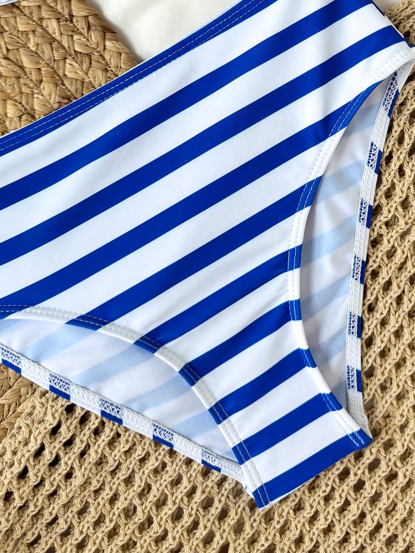Tween Girls Bikini Sets (Large) Swimsuit Set, Blue And White Striped, Fashionable Casual Elegant Sophisticated For Summer, Beach, Swimming, Vacation, Tween Girl
