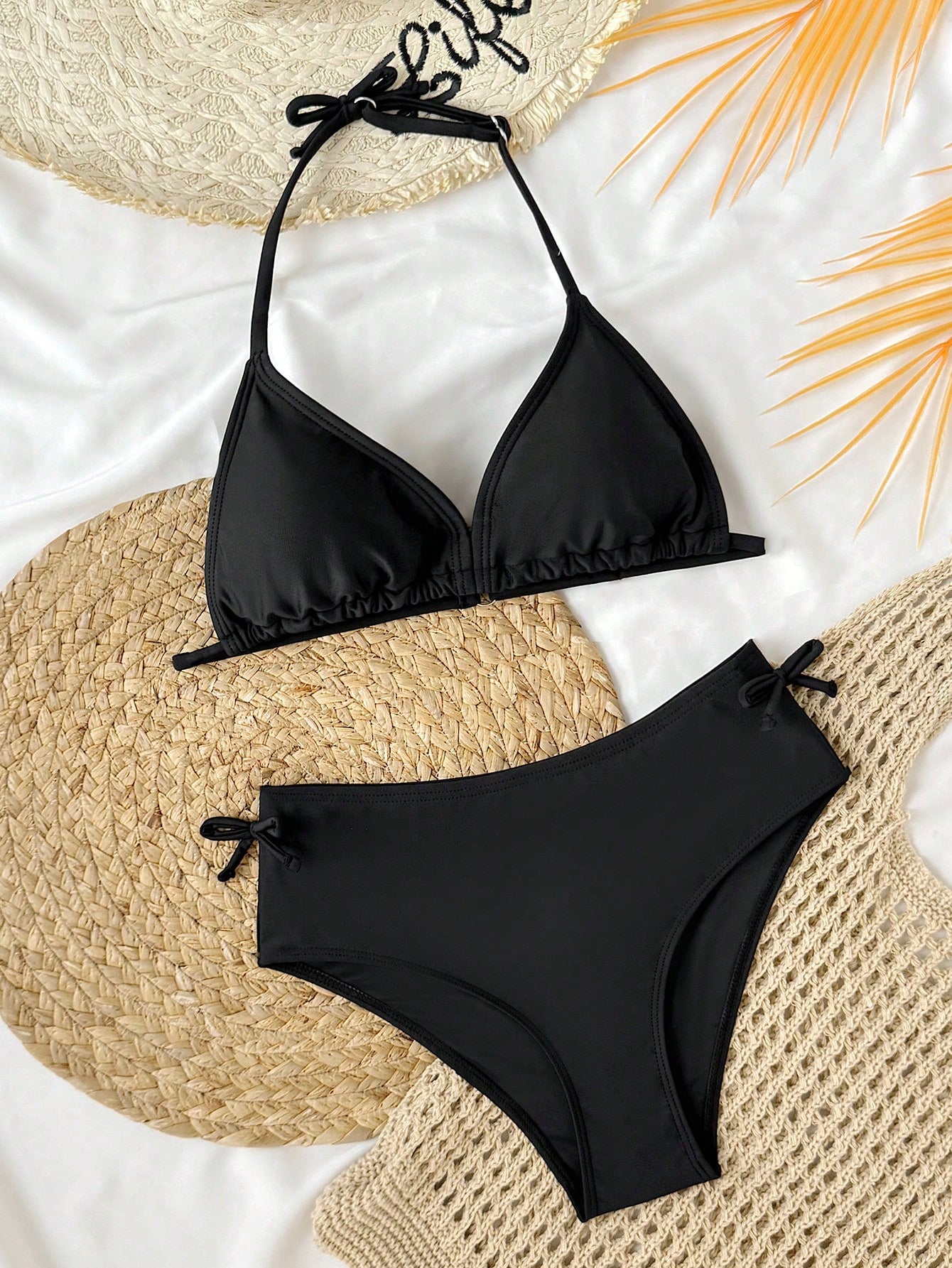 Tween Girl Summer Beach Vacation Contrast Color Halter Bikini Set
