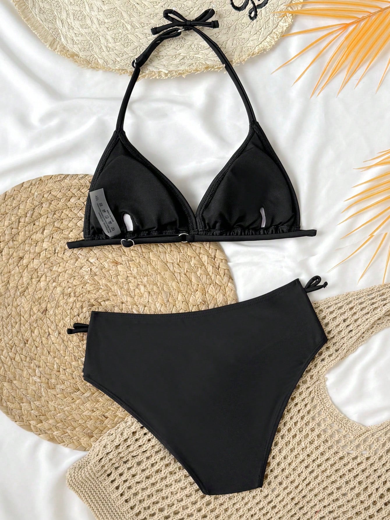 Tween Girl Summer Beach Vacation Contrast Color Halter Bikini Set