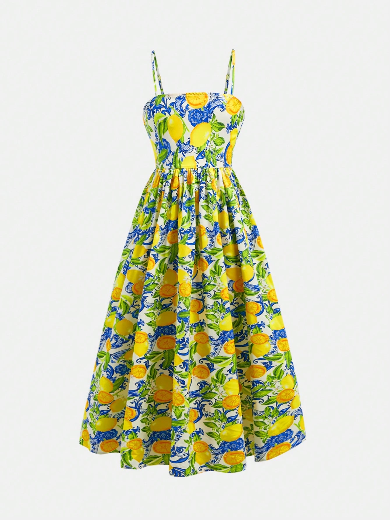 Tween girls striped spaghetti strap cami dress with high waist, shirred detail, zipper closure, sleeveless design, and flared long A-line silhouette for vacation wear.