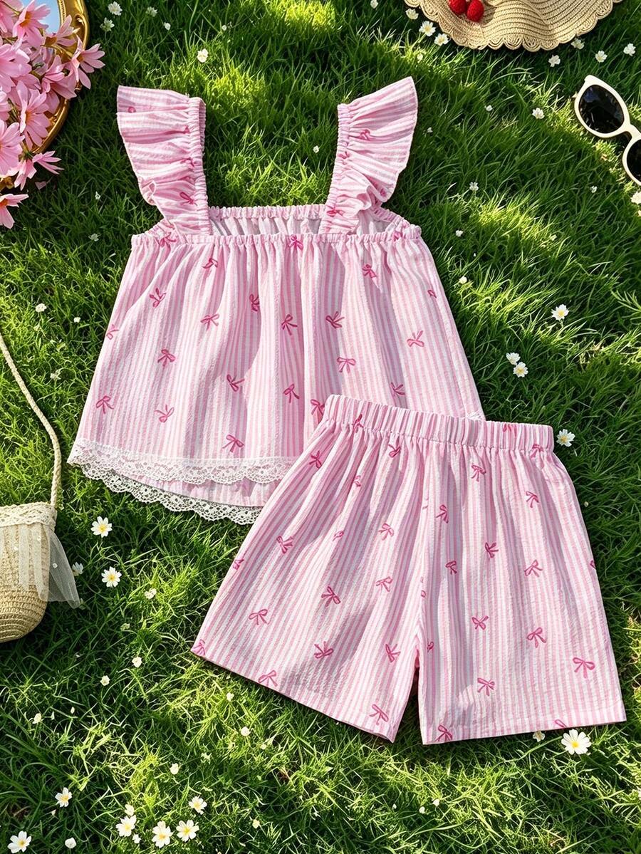 Tween girls 2-piece bohemian outfit set in apricot featuring a square neck embroidered sleeveless camisole top and matching floral wide leg shorts.