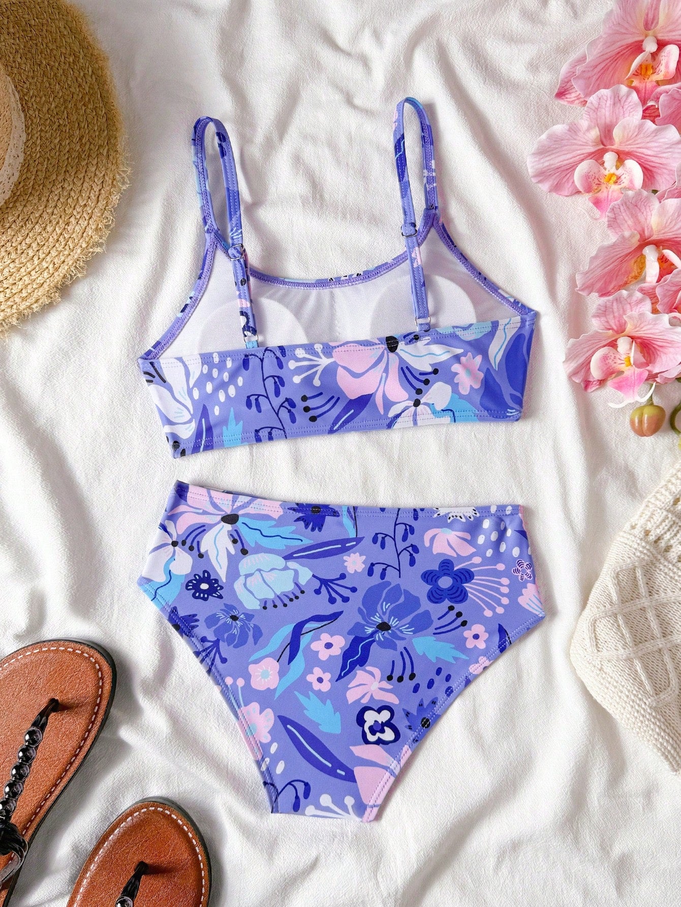 Tween Girls Bikini Sets, Black Solid Color Knit Fabric, Adjustable Shoulder Straps, Two Pieces Swimwear, Fashionable Casual Elegant Suitable For Swimming, Summer Beach, Pool, Vacation