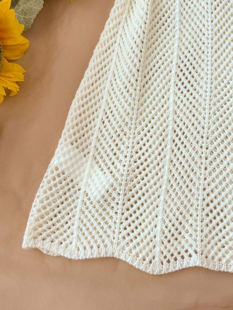 Girls' Summer Crochet Mesh Cami Dress Cover-Up, White Casual Beach Vacation Tween Girl