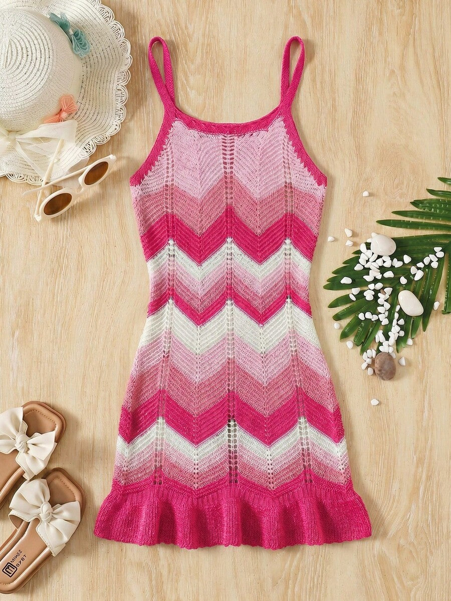 Girls' Summer Crochet Mesh Cami Dress Cover-Up, White Casual Beach Vacation Tween Girl