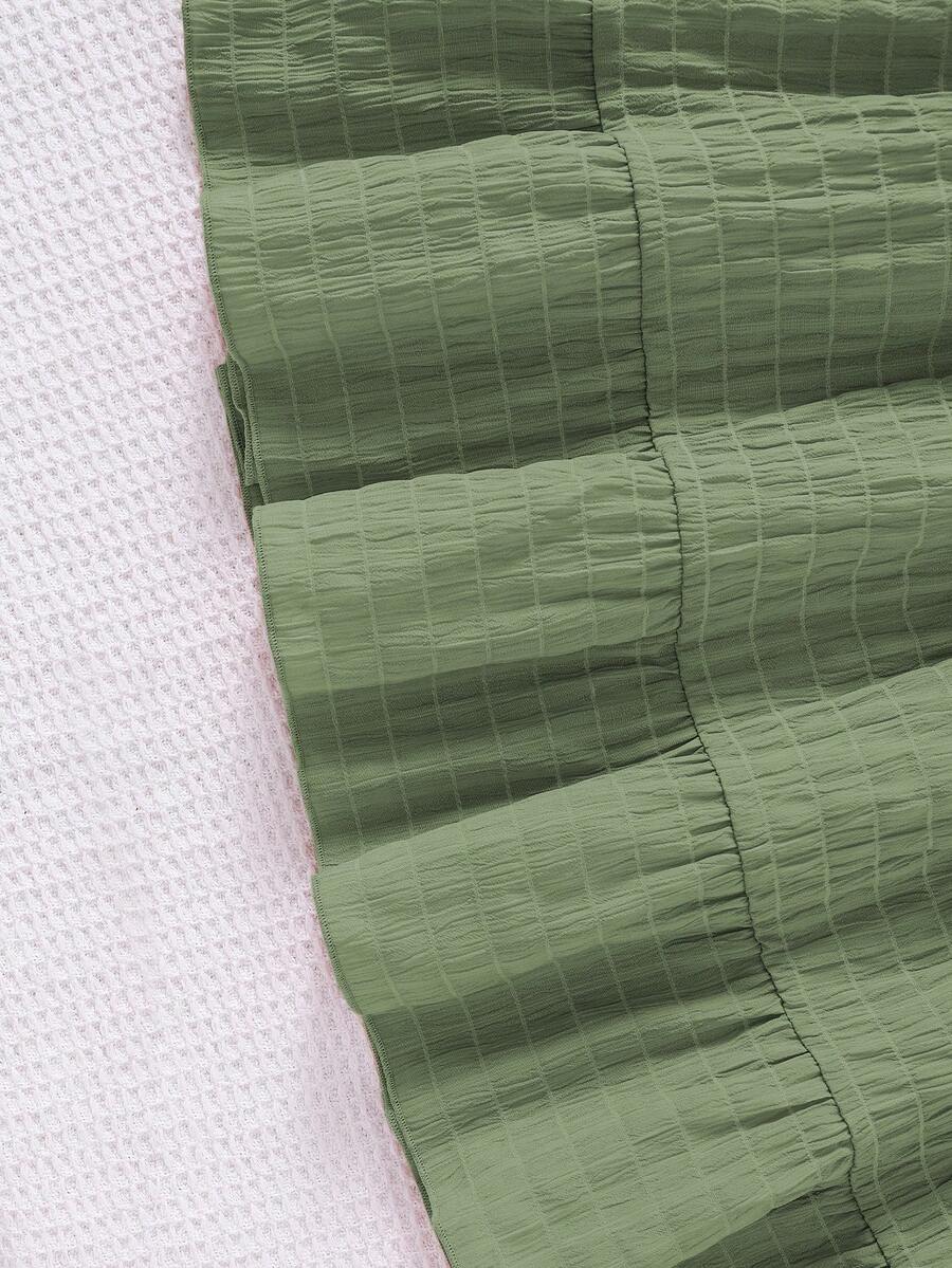 Tween girls casual long dress featuring a square neck, tiered ruffle layers, high waist shirred waist, and flounce hem.