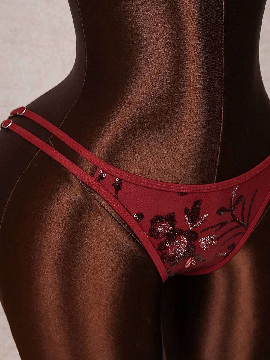 Women's 2-piece micro cup bikini set featuring contrast mesh details, wireless spaghetti strap bra top, and high cut ultra low waist bottoms.