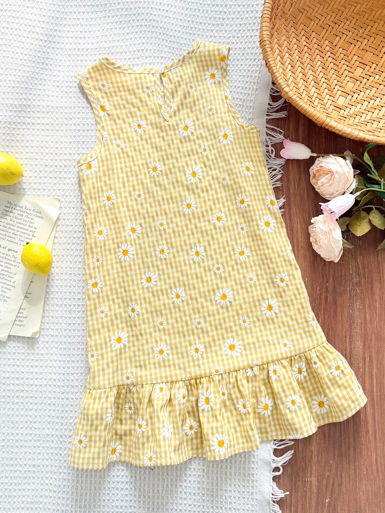 Tween girls sleeveless halter tunic dress with colorful rainbow striped colorblock pattern, button detail, short length, and regular fit for summer vacation or beach wear.