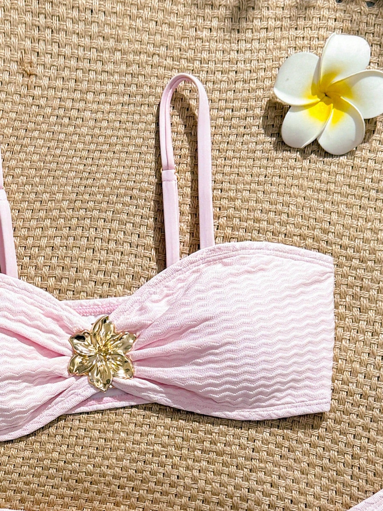 Pink Summer Cute Beach Holiday Tween Girl Elegant Bikini Set With Starfish Decor,Ruffle Beach Dress 3-Piece Children's Swimwear For Teenagers,Vacation