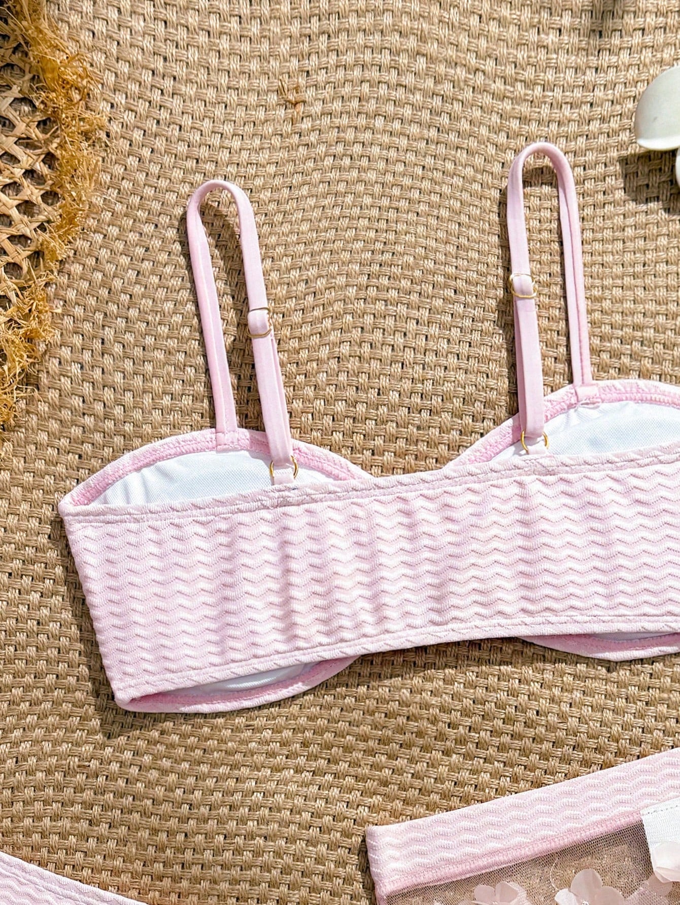 Pink Summer Cute Beach Holiday Tween Girl Elegant Bikini Set With Starfish Decor,Ruffle Beach Dress 3-Piece Children's Swimwear For Teenagers,Vacation