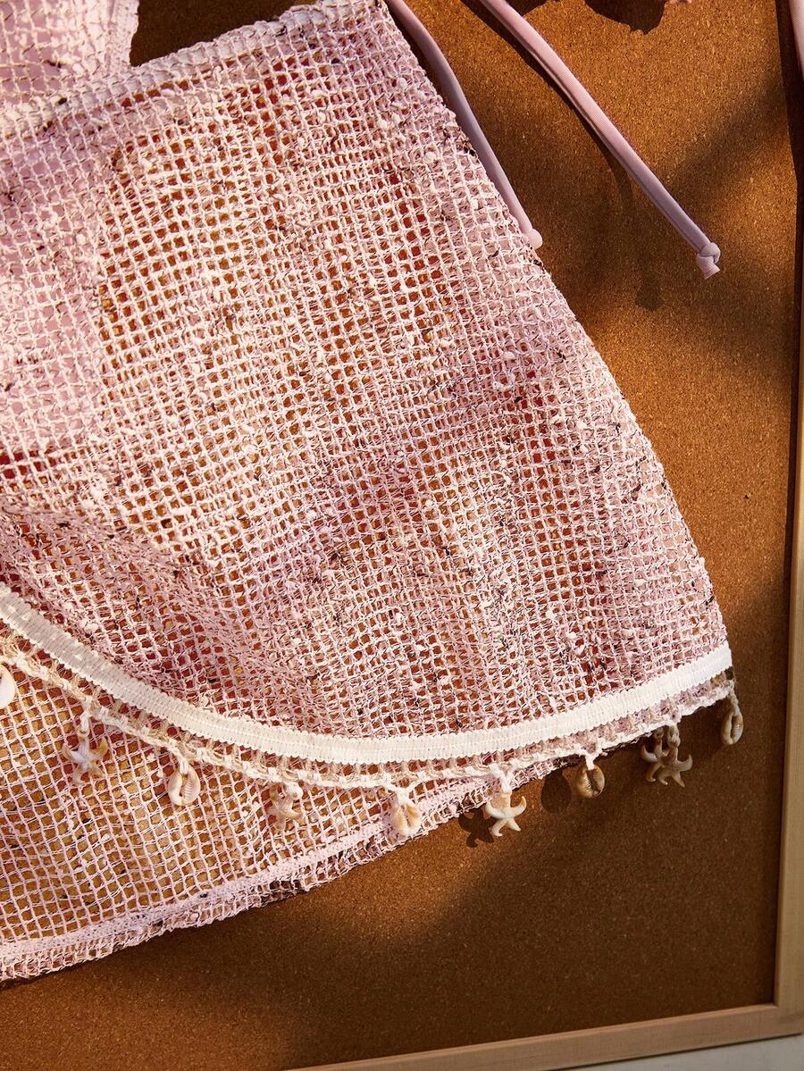 Women's boho halter bikini set featuring a backless lace-up top with wireless 3/4 cups and matching mid-waist bikini bottoms.