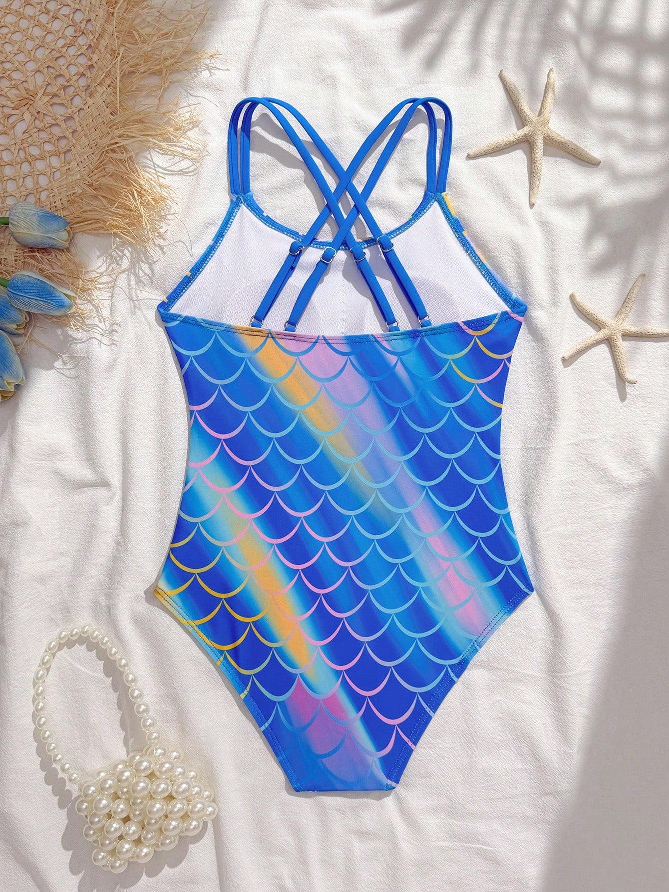 Tween Girls One-Piece Swimsuit With Adjustable Cross Straps, Suitable For Swimming, Summer Vacation, Beach And Seaside