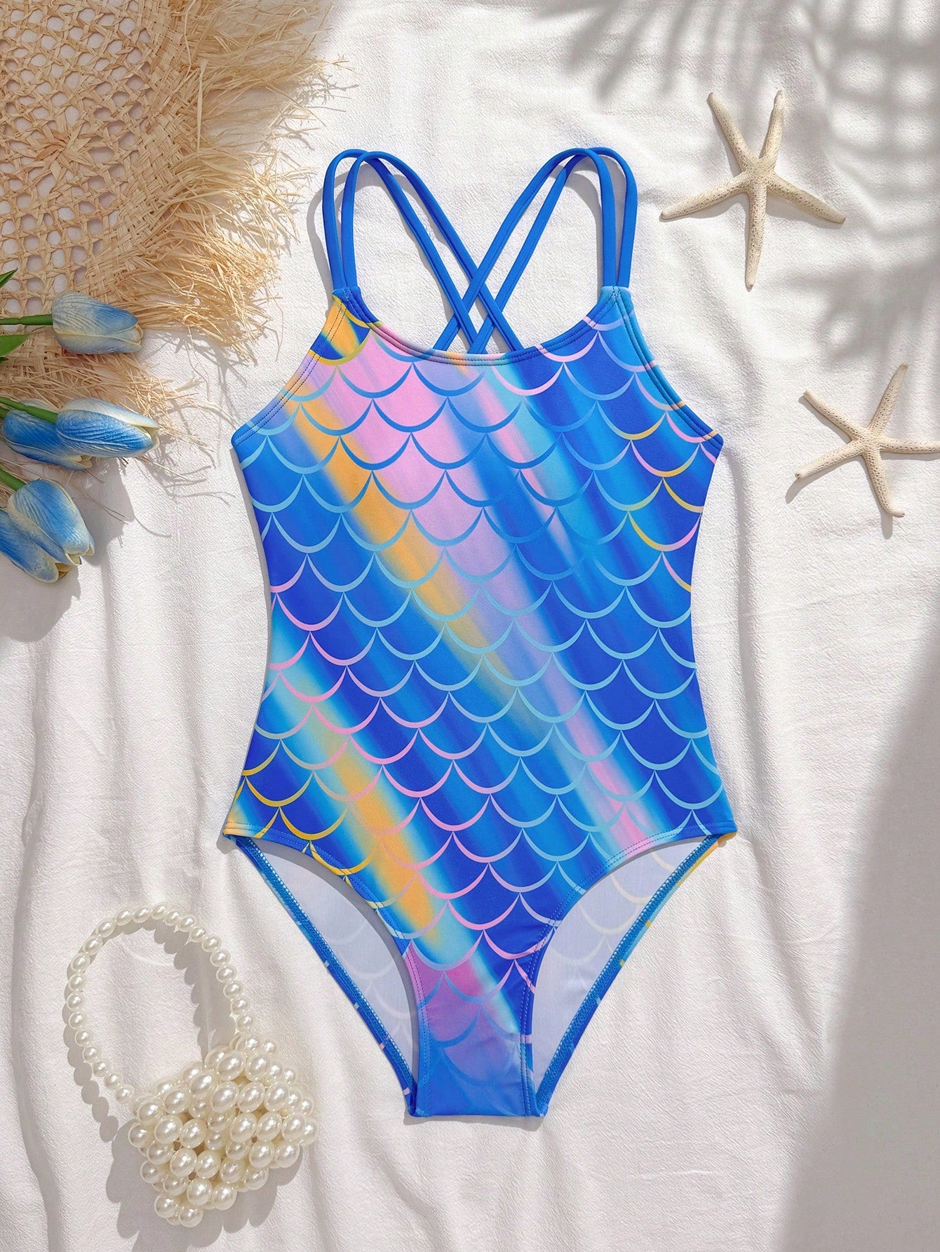Tween Girls One-Piece Swimsuit With Adjustable Cross Straps, Suitable For Swimming, Summer Vacation, Beach And Seaside