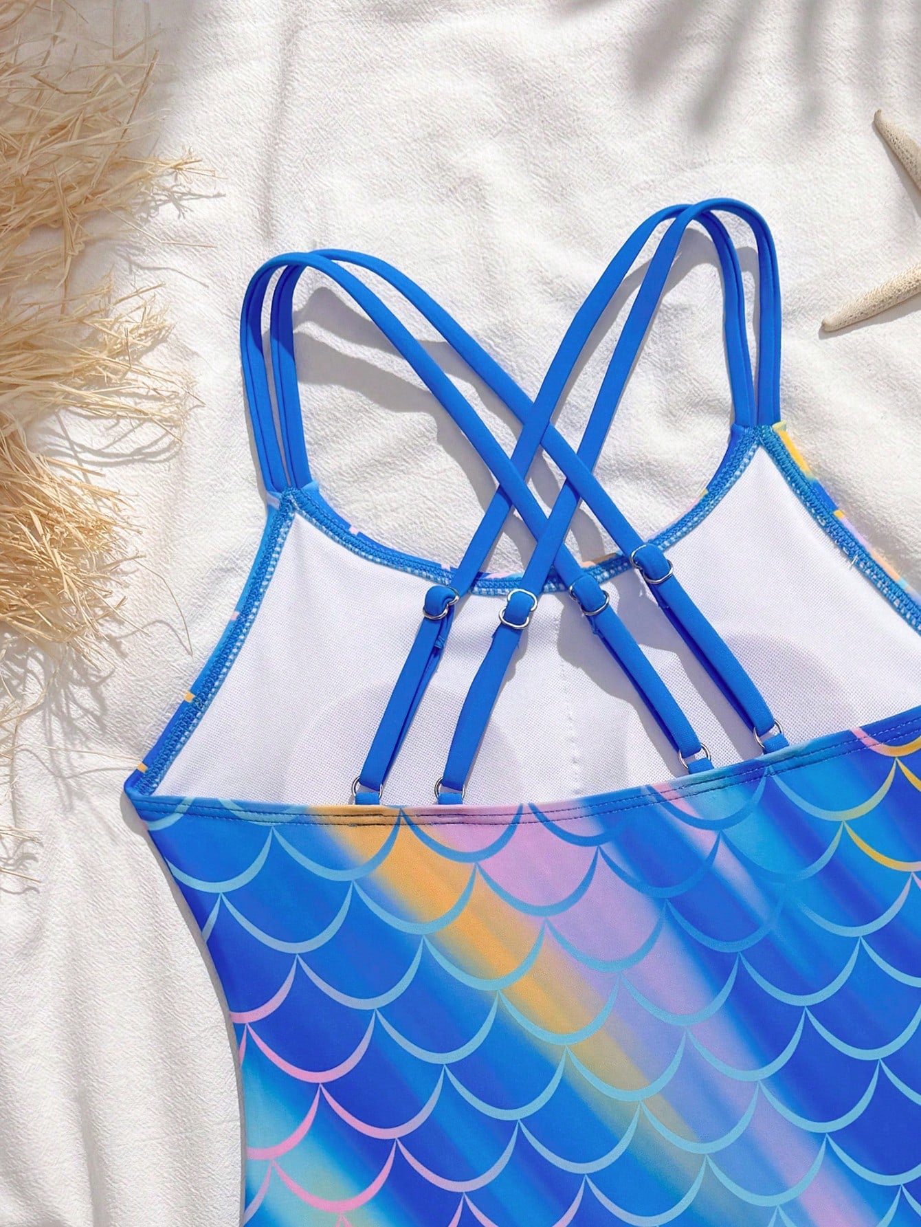 Tween Girls One-Piece Swimsuit With Adjustable Cross Straps, Suitable For Swimming, Summer Vacation, Beach And Seaside