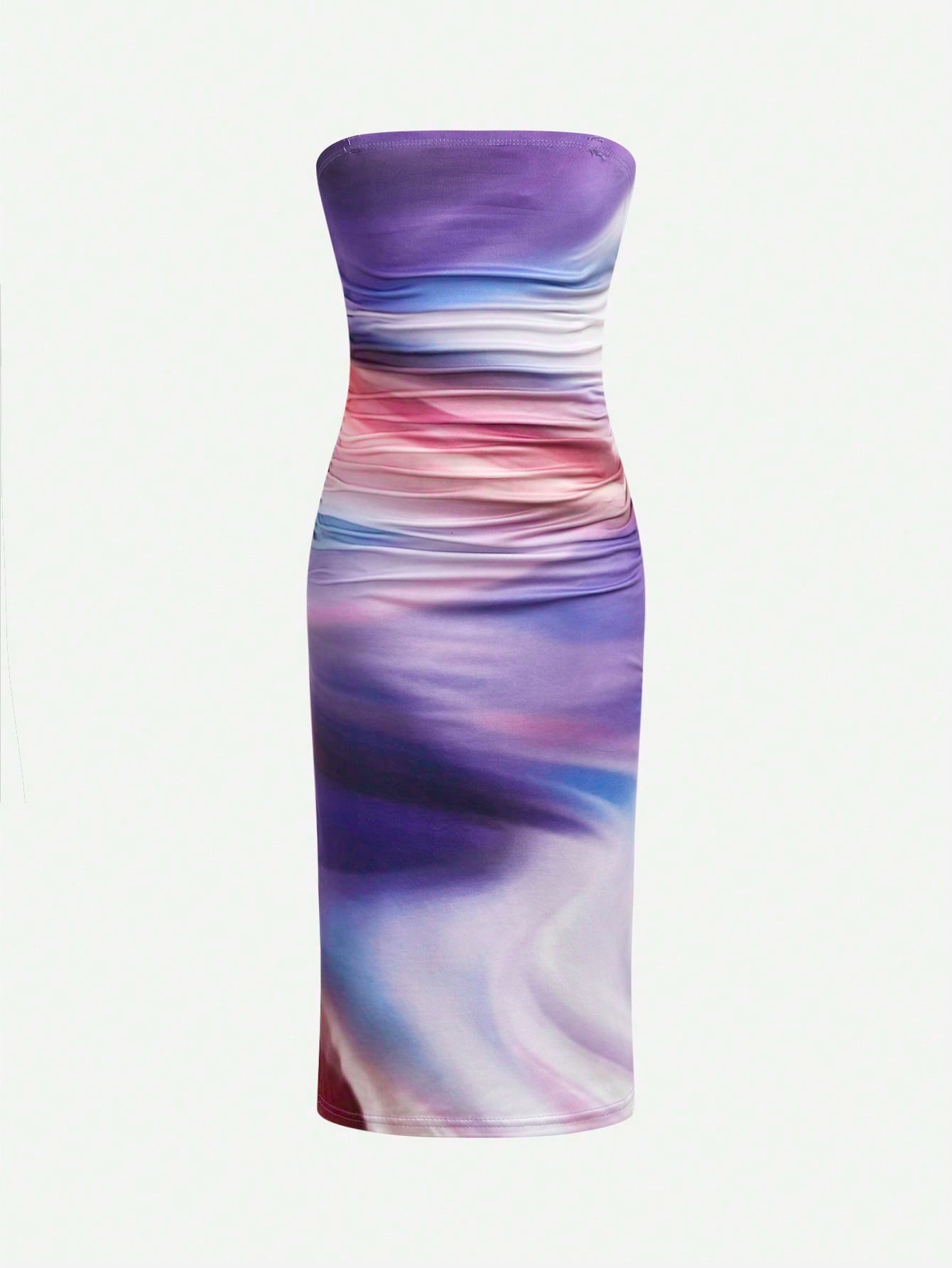 Tween girls multicolor floral print sleeveless halter midi dress with slit, slim fit, strapless neckline, zipper detail, and vacation beach style.