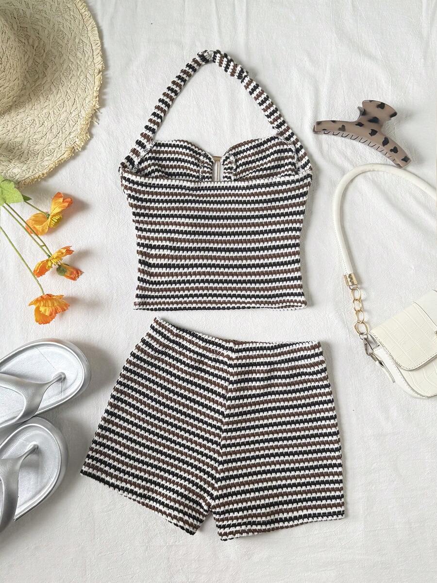 Tween girls black strapless tank top and shorts set with leopard print contrast waistband