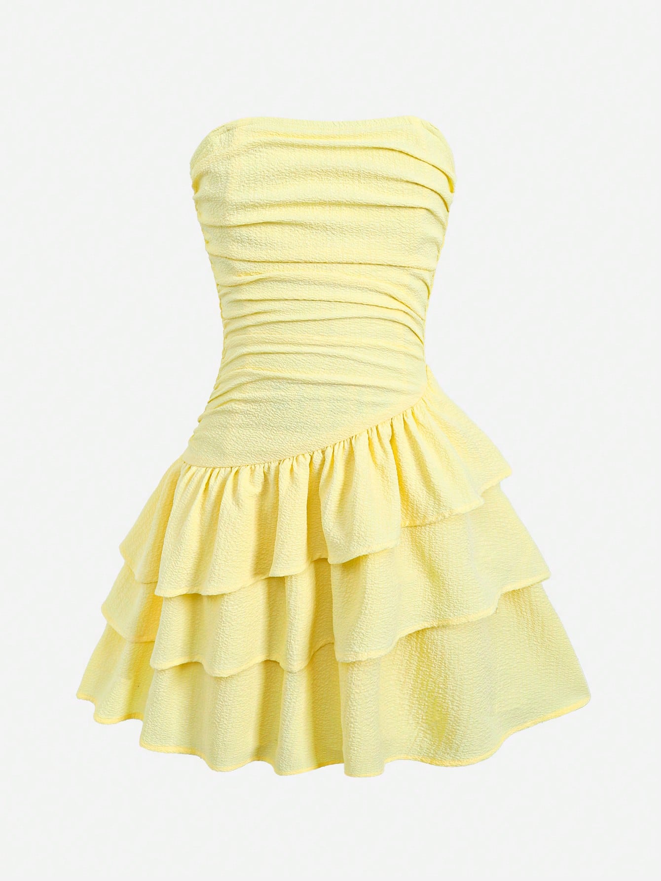 Tween girls strapless tube dress with plant print, belted high waist, tiered layer, zipper detail, flared hem, and short slim fit
