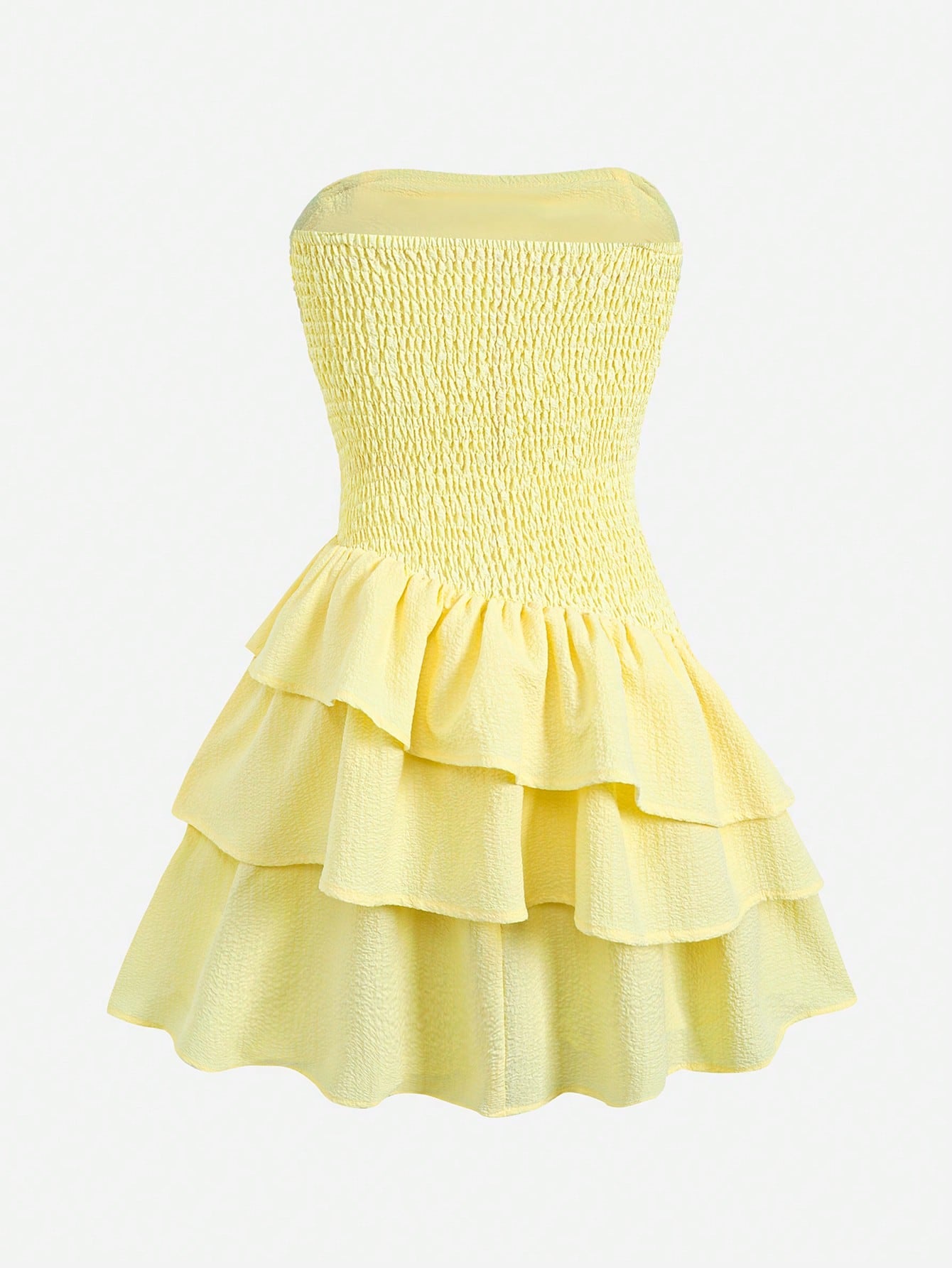 Tween girls strapless tube dress with plant print, belted high waist, tiered layer, zipper detail, flared hem, and short slim fit