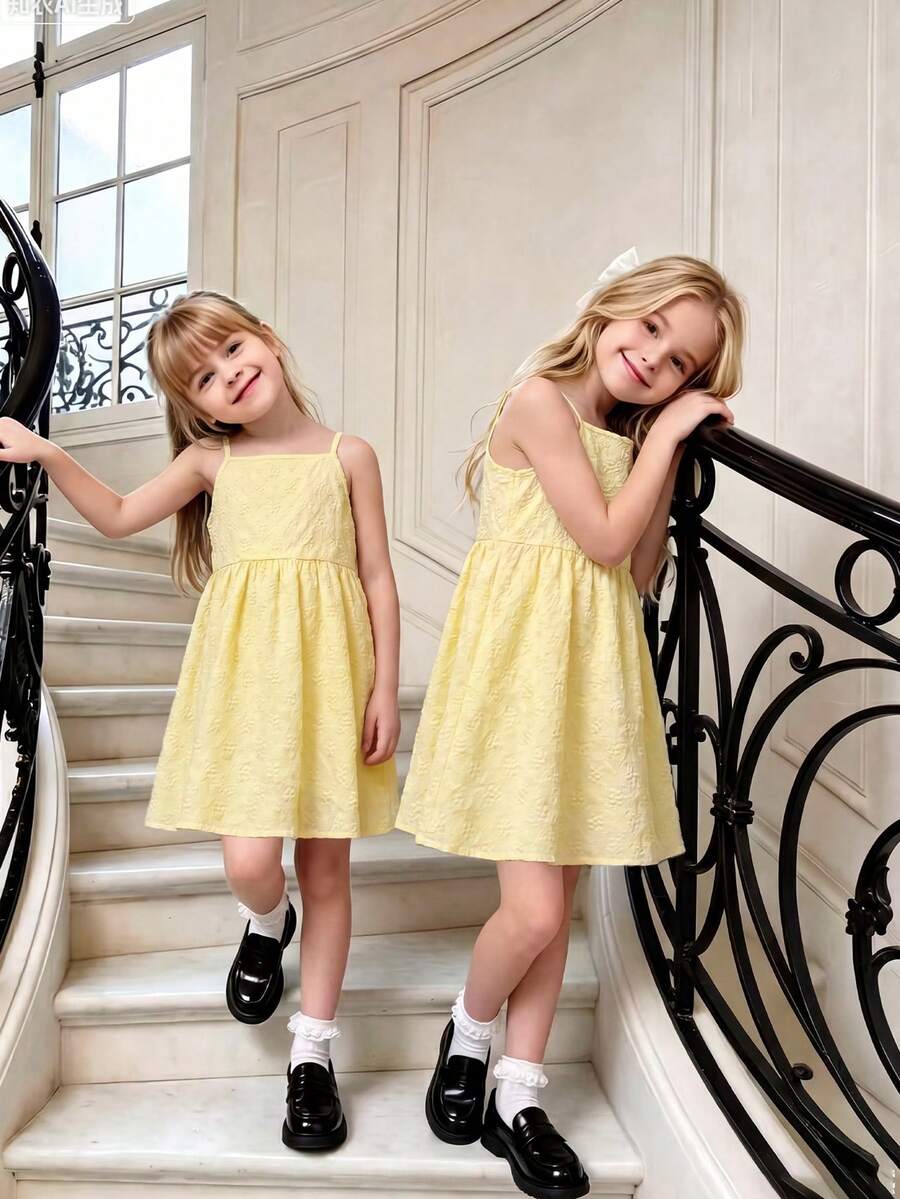 Tween girl wearing an apricot floral print sleeveless mini cami dress featuring spaghetti straps, a shirred high waist, flounce hem, and a bow back detail.