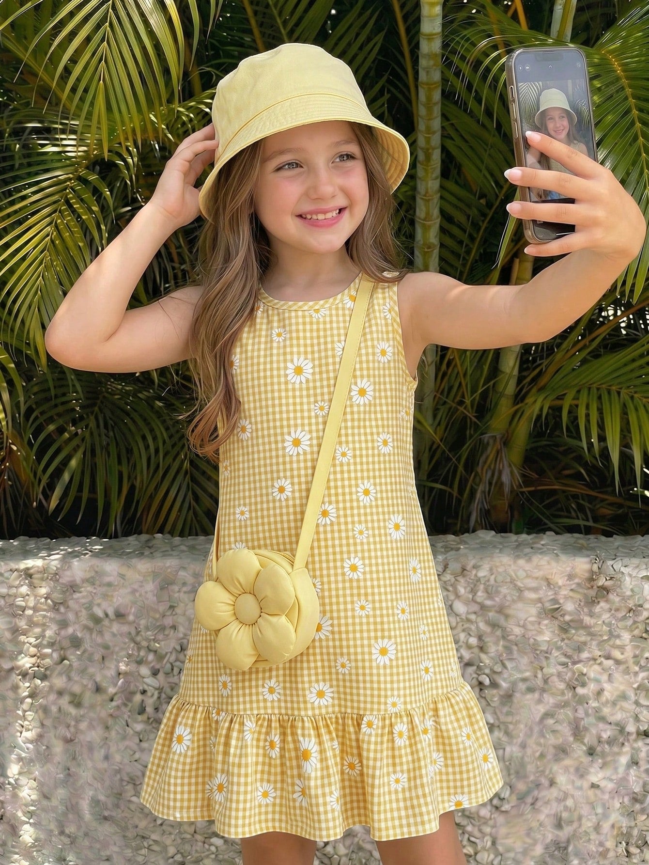 Tween girls sleeveless halter tunic dress with colorful rainbow striped colorblock pattern, button detail, short length, and regular fit for summer vacation or beach wear.