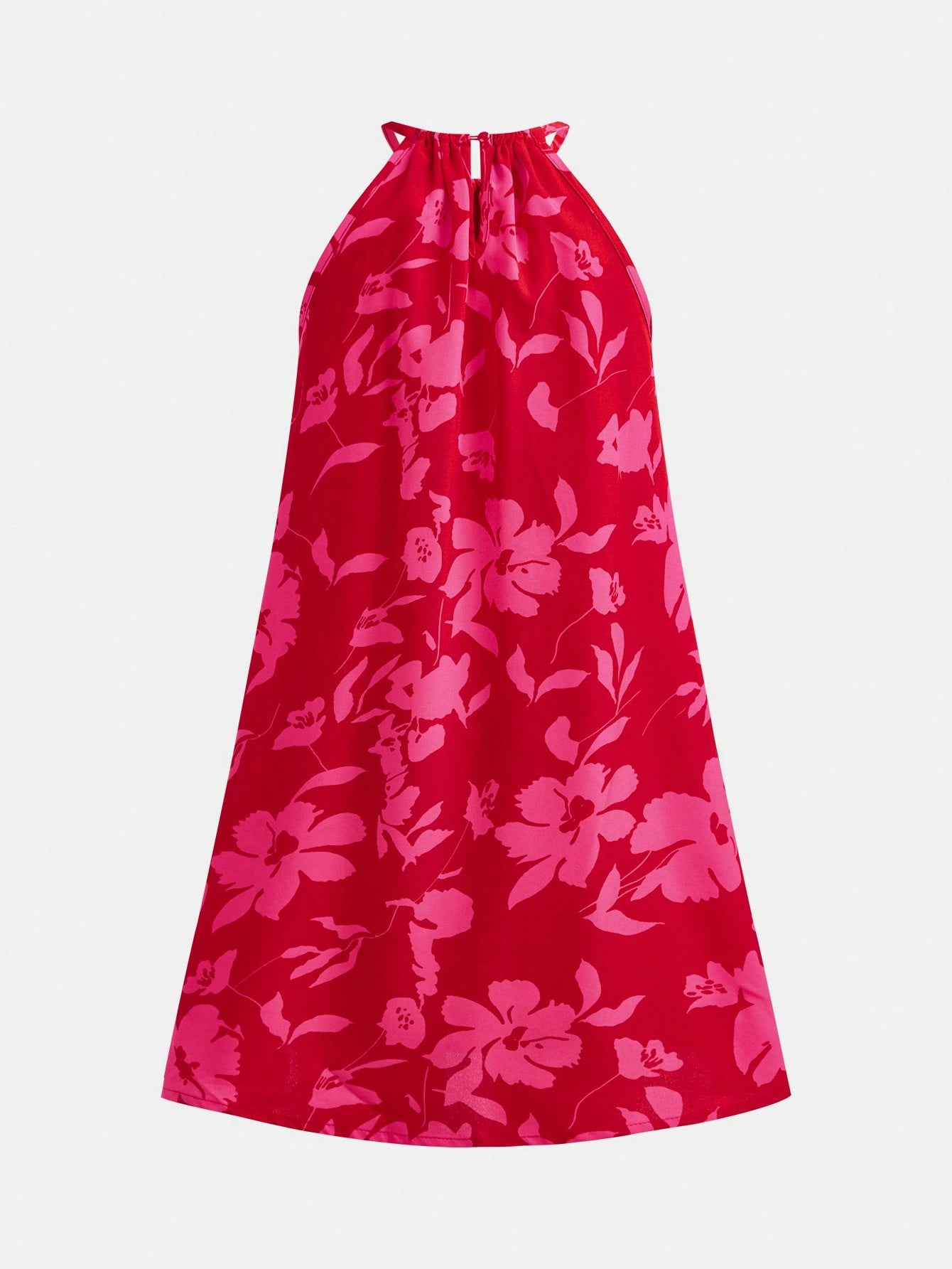 Tween girls floral halter neck sleeveless tunic dress with button detail, plant pattern, loose fit, short length, and vacation style for casual summer wear.