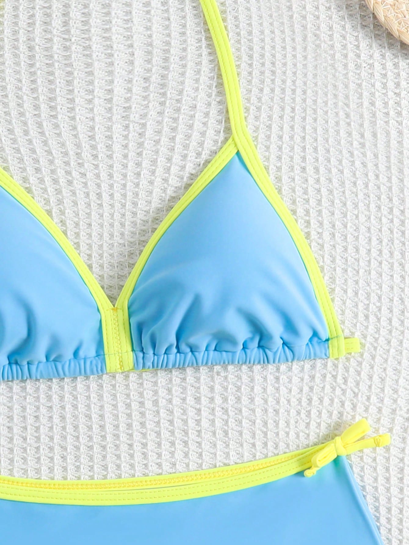 Tween Girl Summer Beach Vacation Contrast Color Halter Bikini Set