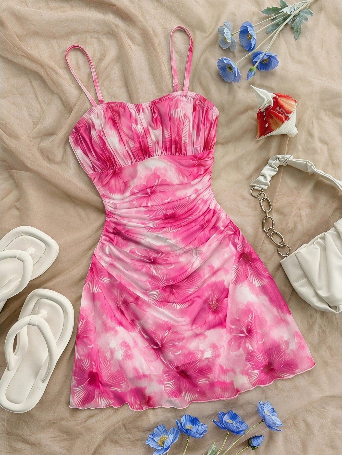 Apricot tween girls sleeveless halter cami dress with appliques, bow front, zipper detail, high waist, flared hem, and short slim fit design.