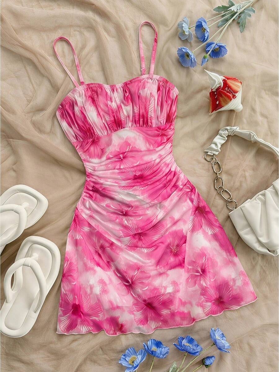 Apricot tween girls sleeveless halter cami dress with appliques, bow front, zipper detail, high waist, flared hem, and short slim fit design.