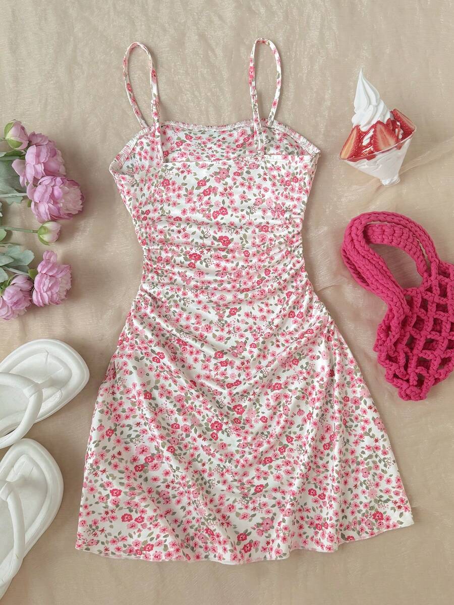 Apricot tween girls sleeveless halter cami dress with appliques, bow front, zipper detail, high waist, flared hem, and short slim fit design.