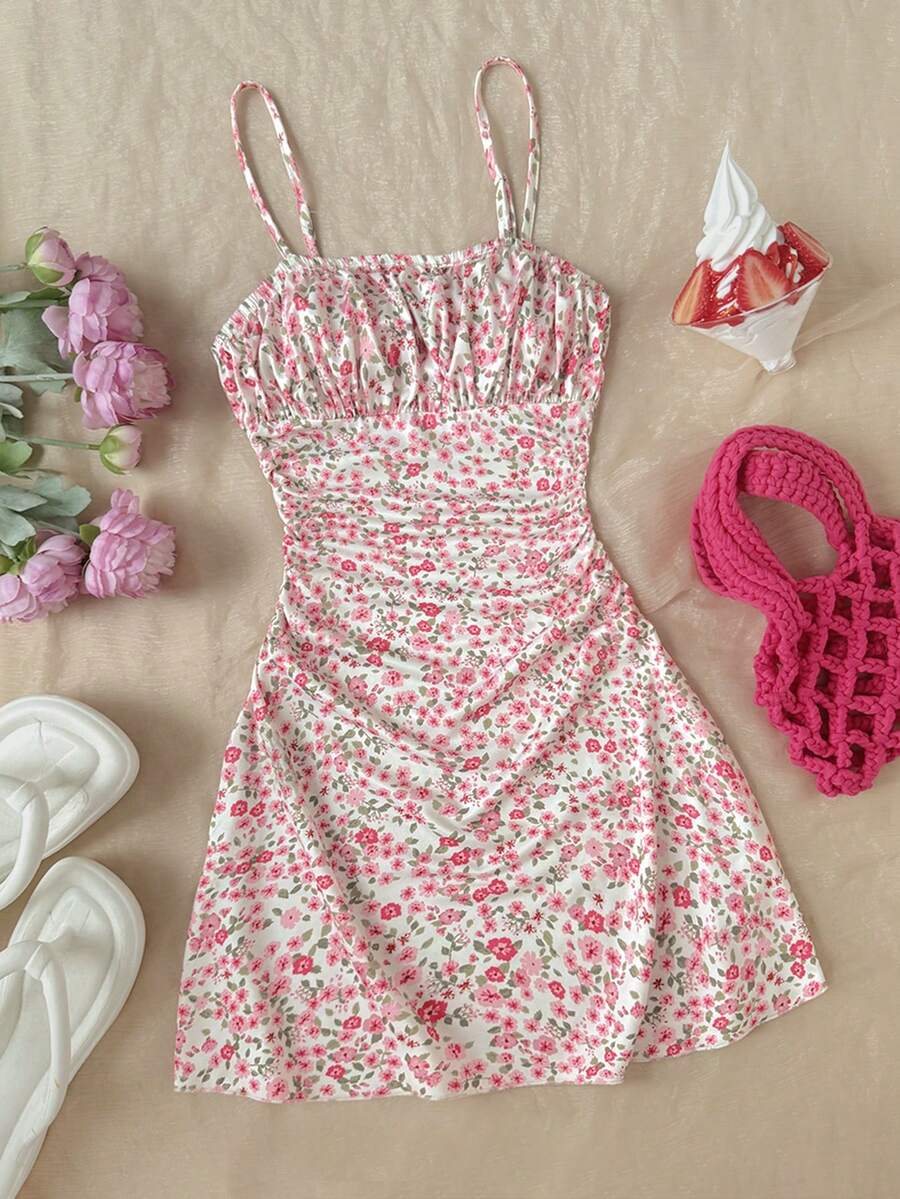 Apricot tween girls sleeveless halter cami dress with appliques, bow front, zipper detail, high waist, flared hem, and short slim fit design.