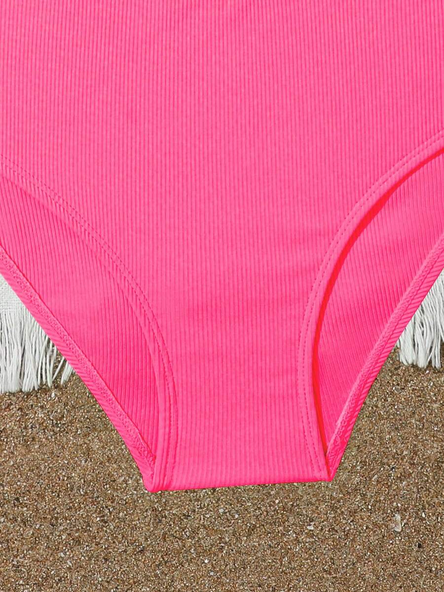 Tween Girls Bikini Sets Orange Summer Modest Activewear Beach Holiday,Knitted Ribbed Two Pieces Swimwear Crisscross Back Tank Top With Briefs Set